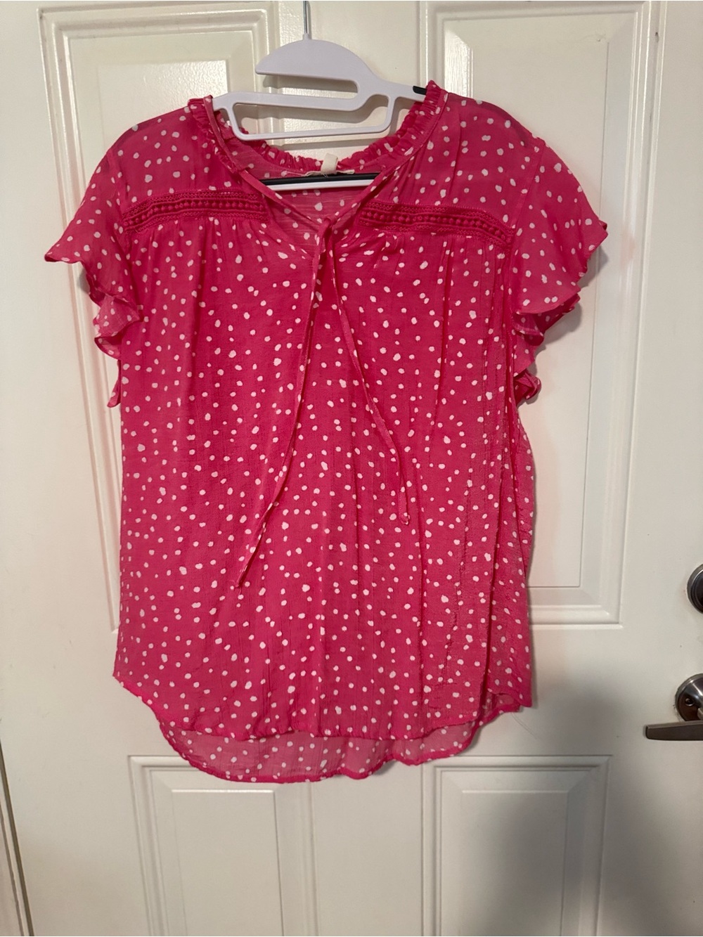 Women’s Pink Polka Dot Flutter Sleeve Top
